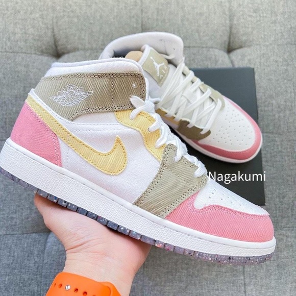 🌸 Nike air Jordan 1 Retro mid pastel color block shoes - Picture 2 of 4